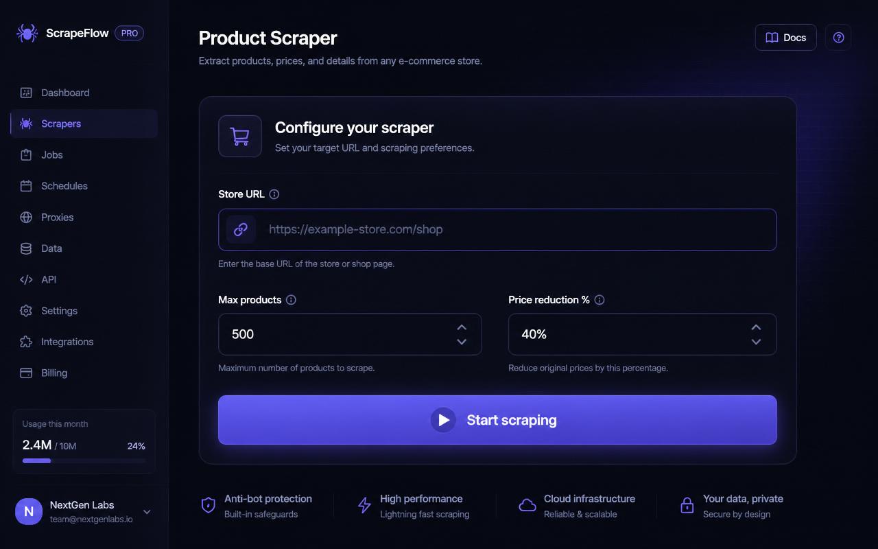 Configure the scrape
